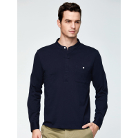 大卫山POLO衫男中年纯棉宽松绣章商务休闲秋季男士长袖翻领T恤