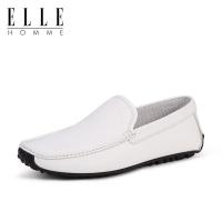 ELLEHOMME2019春季男士休闲皮鞋男真皮软面皮商务休闲鞋软底懒人豆豆鞋大码男鞋英伦百搭开车鞋