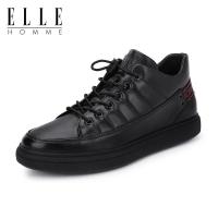 ELLEHOMME中帮鞋男韩版潮流板鞋松紧带真皮百搭男士休闲鞋子秋季皮鞋男