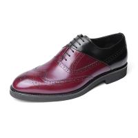 ELLE HOMME男士真皮尖头商务正装皮鞋春秋新款透气布洛克男鞋