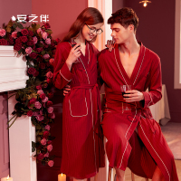 安之伴特卖情侣睡袍秋棉质条纹性感长袖睡衣女日式宽松浴袍男居家居服