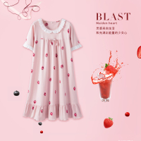 安之伴特卖草莓短袖睡衣女夏季甜美可爱棉质睡裙少女居家居服套装大码