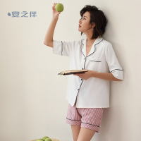 安之伴特卖夏季短袖睡衣女士学生韩版可爱卡通条纹短裤翻领开衫家居服