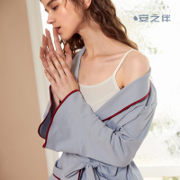 安之伴特卖棉质睡袍女春秋优雅性感浴袍甜美简约长袖睡衣长款家居服袍