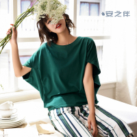 安之伴特卖棉质睡衣女夏宽松韩版短袖条纹七分裤大码外穿两件套家居服