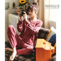 乌拉拉公主针织人棉花灰素色插绣花长袖女套装W91K7273