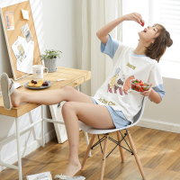 安之伴棉质单面针织素色短袖女套装B72B427