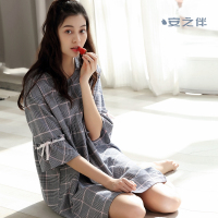 安之伴棉质弹力针织印格圆领短袖女裙A72B238