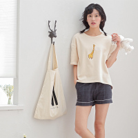 安之伴棉质单面针织素色印长颈鹿短袖女套装B72B433