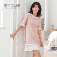 乌拉拉公主睡衣女生夏季棉质短袖睡裙简约休闲宽松短裙连衣裙子