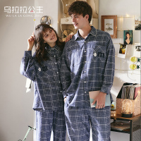 乌拉拉公主情侣睡衣夏棉质长袖套装春秋格子简约男女情侣装家居服