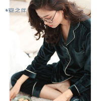 安之伴特卖春季新款睡衣女人开衫长袖金丝绒家居服翻领套装可外穿秋73K3208
