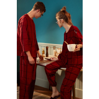 纯棉睡衣女秋情侣长袖简约宽松睡裙红色婚庆男士时尚家居服