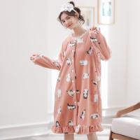 秋冬可爱卡通珊瑚绒睡裙女长款加绒睡衣