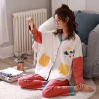 安之伴纯棉睡衣女秋长袖卡通开衫甜美可爱宽松春秋休闲家居服套装