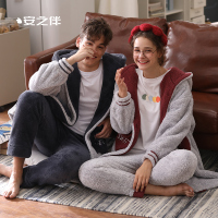 安之伴珊瑚绒睡衣女冬季情侣连帽开衫卡通宽松加厚保暖男士家居服