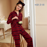 安之伴春季纯棉长袖可外穿睡衣女士韩版开衫阔腿裤家居服简约宽松