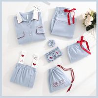 安之伴睡衣女春季七件套针织家居服