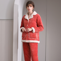 安之伴睡衣女冬季圆领套装夹棉家居服