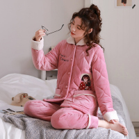 安之伴睡衣女冬季圆领套装夹棉家居服