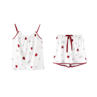 仿丝棉印爱心吊带女套装
