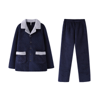 安之伴情侣睡衣女冬珊瑚绒夹棉长袖男简约纯色保暖棉袄宽松家居服