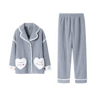 羊羔绒素色长袖女套装