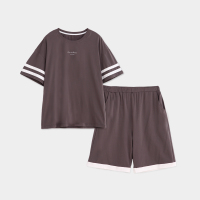 纯棉弹力针织素色短袖男女套装