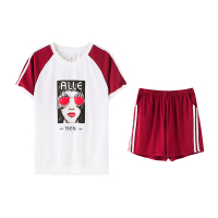 纯棉针织素色短袖男女套装