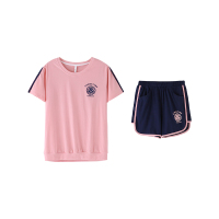 纯棉针织素色短袖女套装