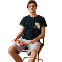 纯棉弹力针织素色短袖男套装