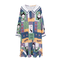 纯棉弹力针织印花长袖女裙