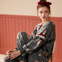 针织优质韩尔棉印花长袖女套装