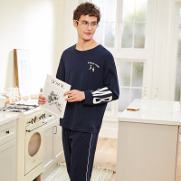 针织优质韩尔棉素色长袖男套装