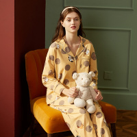 纯棉弹力针织印花国民领长袖女套装