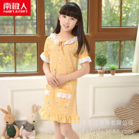 南极人春夏季女孩棉质中大童睡衣装短袖蕾丝公主儿童长款睡裙