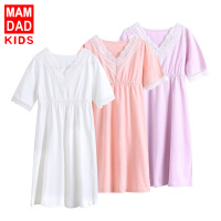 女童公主裙夏天短袖蕾丝花边V领 KIDS女宝宝睡衣儿童睡裙家居服