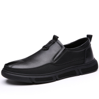 路易克思秋季男休闲皮鞋韩版英伦商务套脚潮流软底透气百搭真皮青年鞋子男93307