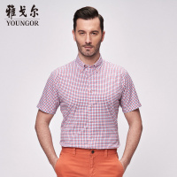 Youngor/雅戈尔男士商务休闲夏季红色格子短袖衬衫100112