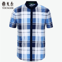 Youngor/雅戈尔夏季男士丝光棉商务休闲白蓝格短袖T恤