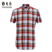 Youngor/雅戈尔夏季男士全棉修身时尚格子商务休闲短袖衬衫4928周年庆