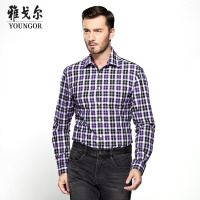 Youngor/雅戈尔秋冬新品男士商务正装纯棉蓝色绒面修身长袖衬衫028FBY