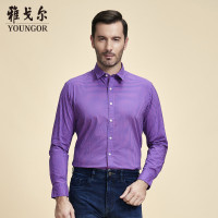 Youngor/雅戈尔2017秋季新款男士格子衬衫修身纯棉长袖衬衫5887