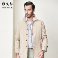 Youngor/雅戈尔秋冬新品男士都市时尚米黄色翻领单排扣风衣外套131ZQA