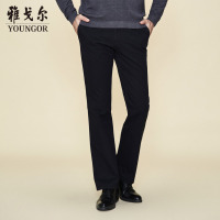 Youngor/雅戈尔秋季新品男士商务休闲纯棉DP免烫蓝色休闲裤584FWB