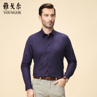 Youngor/雅戈尔春秋季男士长袖免烫衬衫商务休闲修身棉蓝色格子衬衣7142