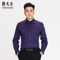 Youngor/雅戈尔秋冬新品男士商务正装棉麻混纺蓝色修身长袖衬衫291KJY