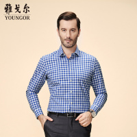 Youngor/雅戈尔秋冬新品男士商务正装纯棉蓝色修身长袖衬衫407IFY