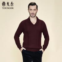 Youngor/雅戈尔冬季新品男士时尚都市纯羊毛暗红羊毛衫044MPY