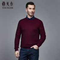 Youngor/雅戈尔冬季新品男士时尚都市纯羊毛蓝色羊毛衫078MYY
